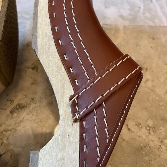 Simson Brown Leather Wood Sole Women's Clogs Slip On Size 38 EU / 7 US - Picture 7 of 10